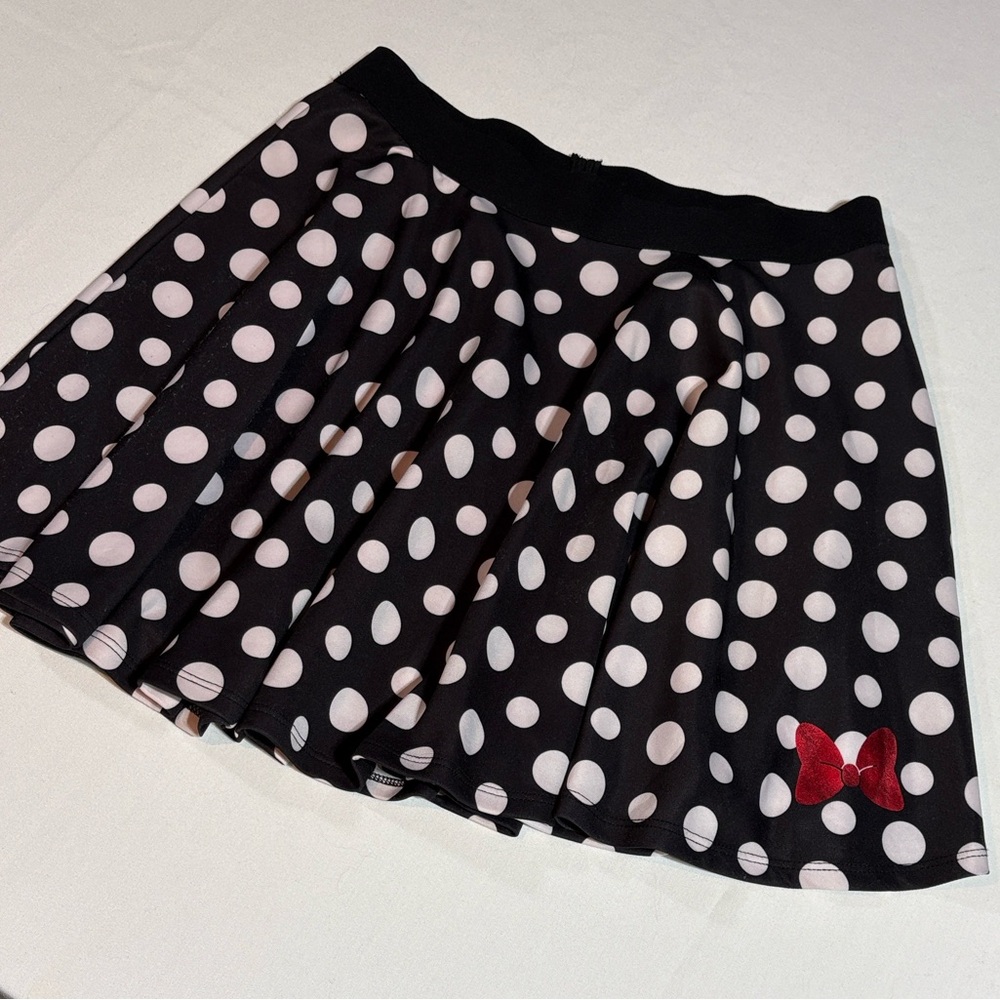 Disney Minnie Mouse Polka Dot Skater Skirt with Red Bow women’s Large - Picture 2 of 12